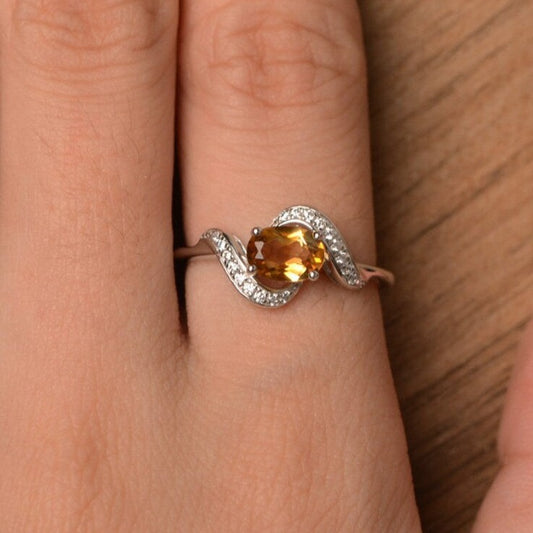 Natural Oval Cut Citrine Promise Ring