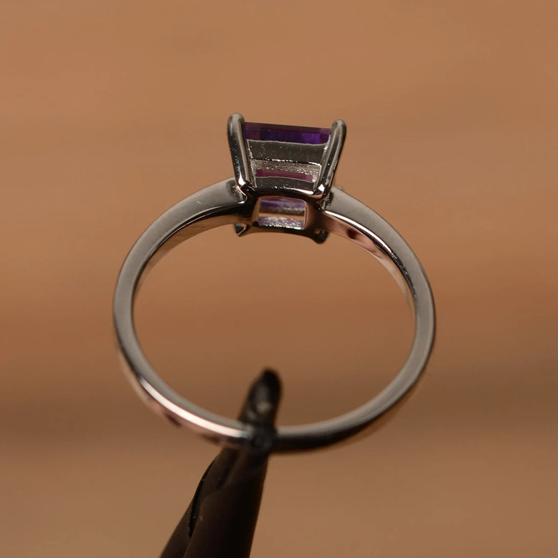 Natürlicher Amethyst-Solitärring im Quadratschliff – Ringe aus 925er Sterlingsilber