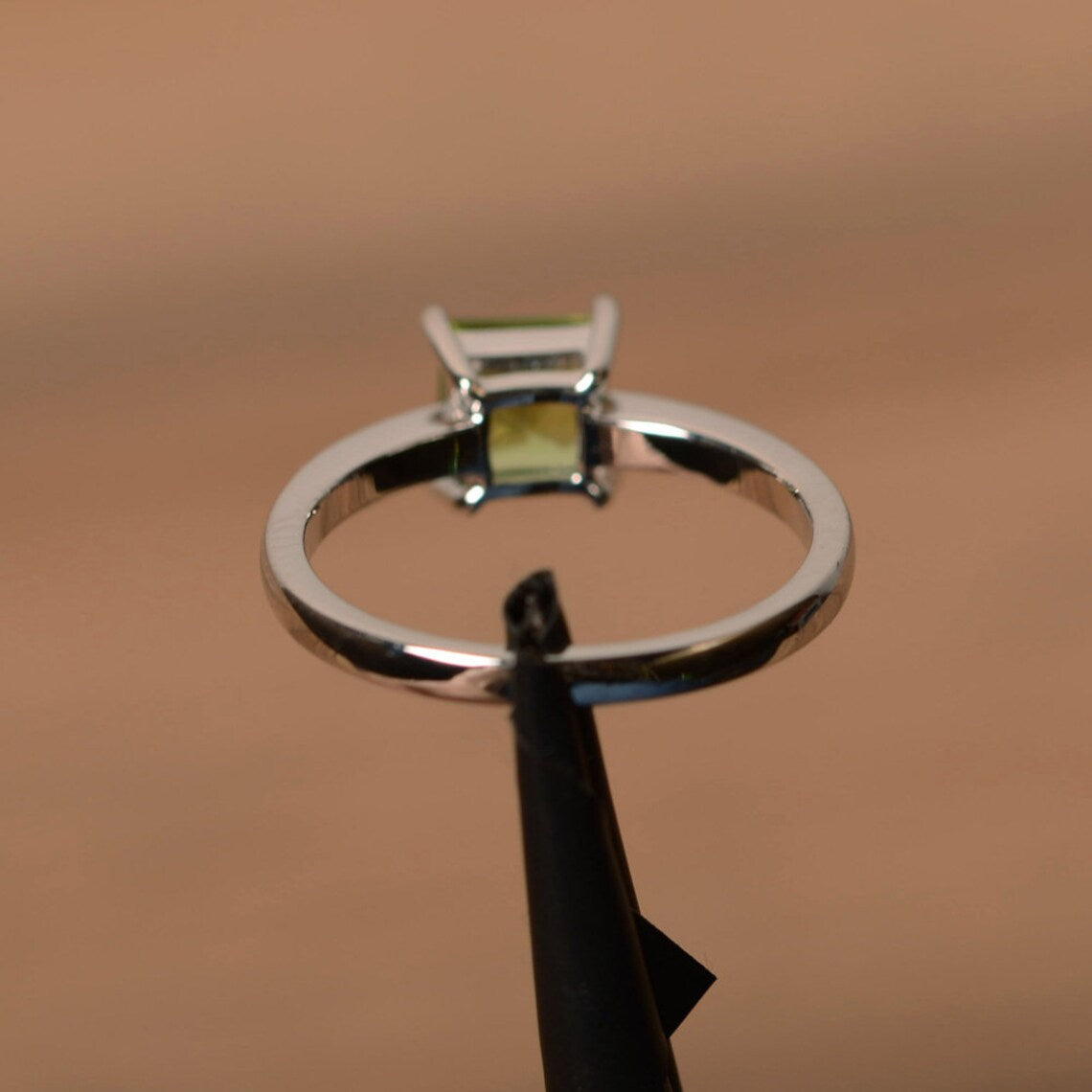 Natural Square Cut Peridot Simple Solitaire Ring - 925 Sterling Silver Rings