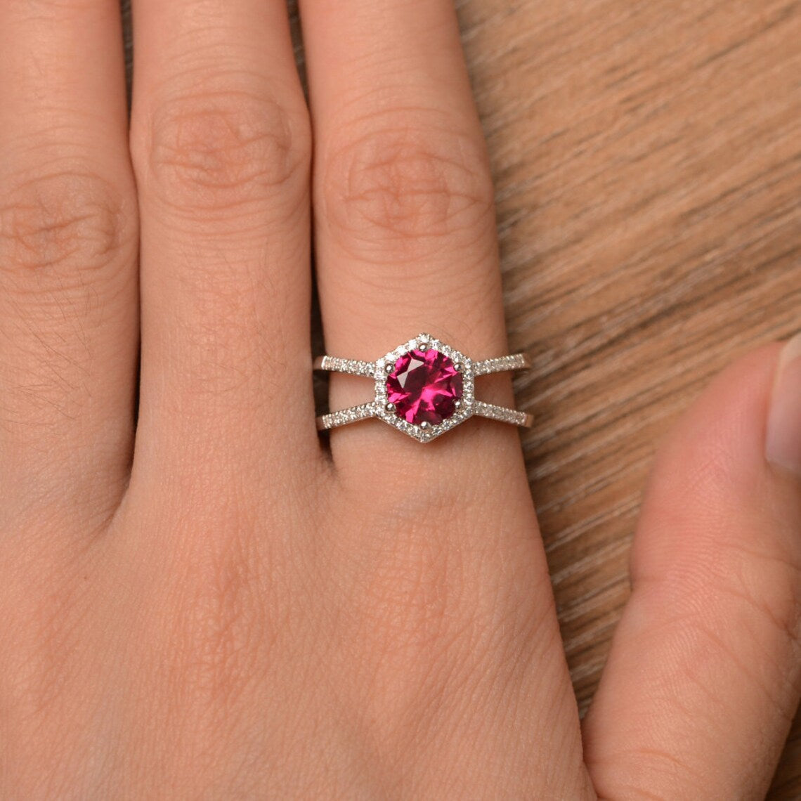 Lab Created Round Cut Ruby Vintage Wedding Ring 