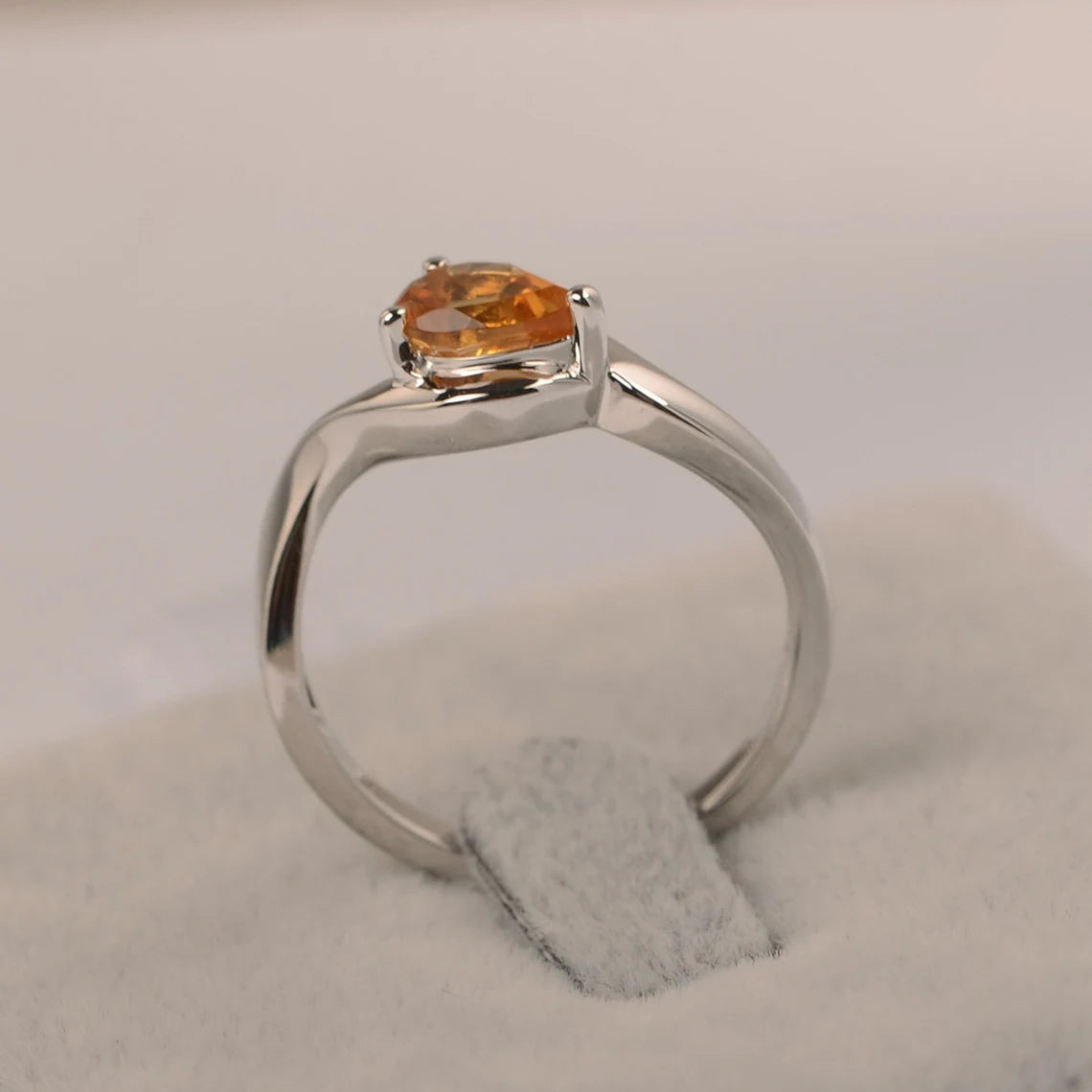 Bague solitaire citrine coupée en forme de larme naturelle - Bague en argent sterling 925