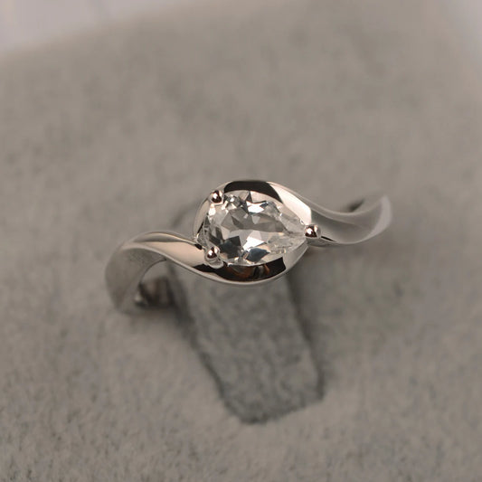 Natural Teardrop Cut White Topaz Promise Ring - 925 Sterling Silver Ring