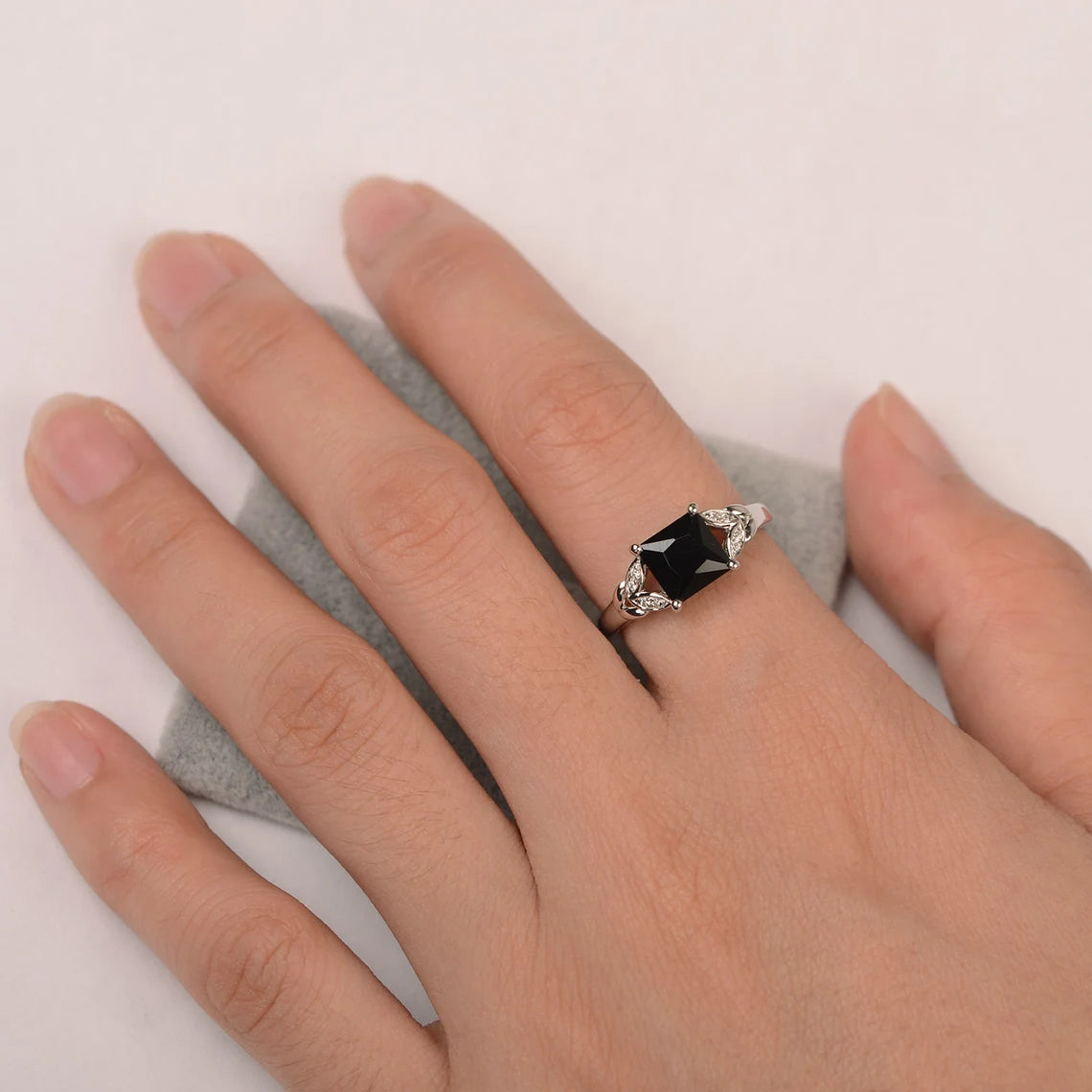 Bague de promesse en onyx noir taille ovale naturelle - Bague en argent sterling 925