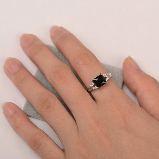 Natürlicher ovaler schwarzer Onyx-Verlobungsring – Ring aus 925er Sterlingsilber