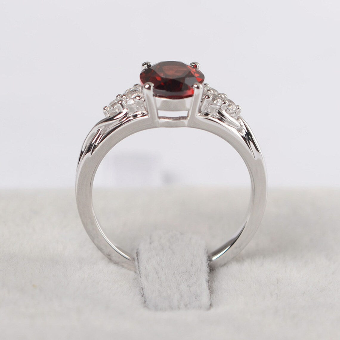 Natural Oval Cut Garnet Wedding Ring  - 925 Sterling Silver Ring