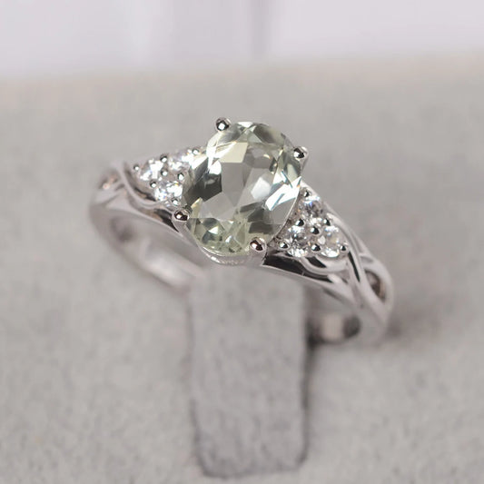 Bague de mariage en améthyste verte de coupe ovale naturelle - Bague en argent sterling 925