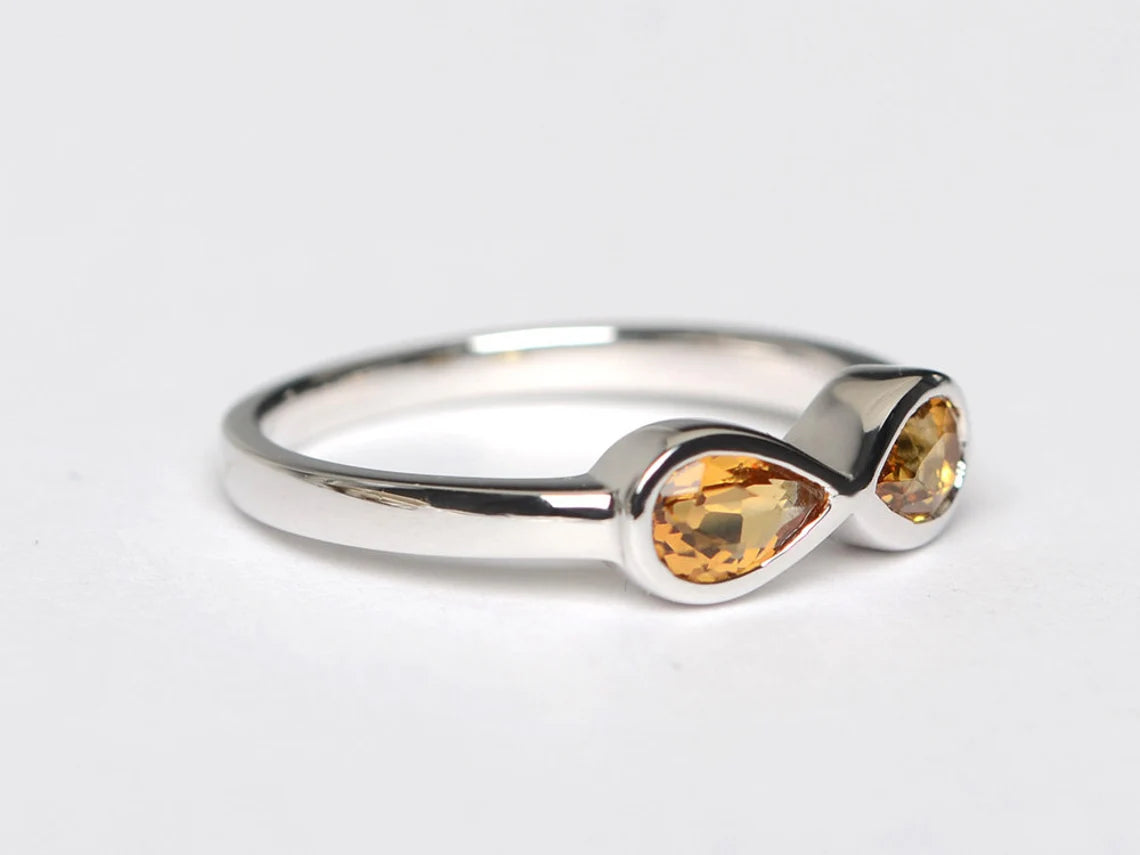 Natural Two Stone Teardrop Citrine Infinity Promise Ring - 14k Gold Vermeil Rings