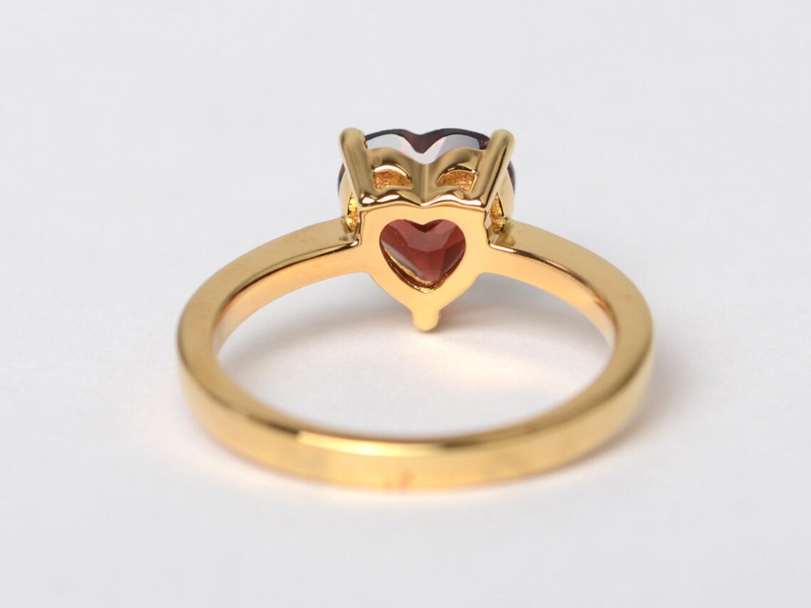 Natural Heart Cut Garnet Solitaire Promise Rings  - 14k Gold Vermeil Rings