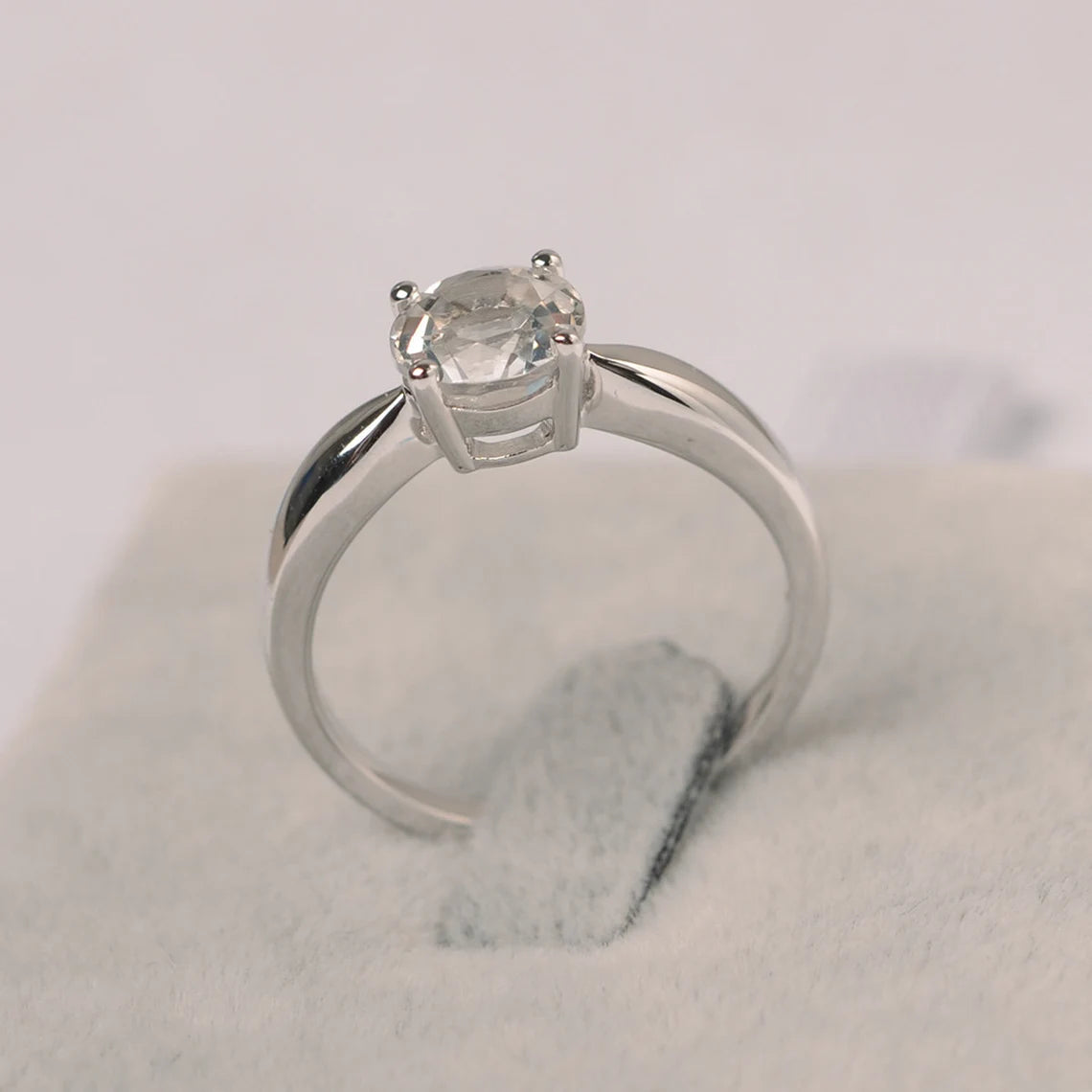 Natural Round Cut White Topaz Promise Ring - 925 Sterling Silver Ring