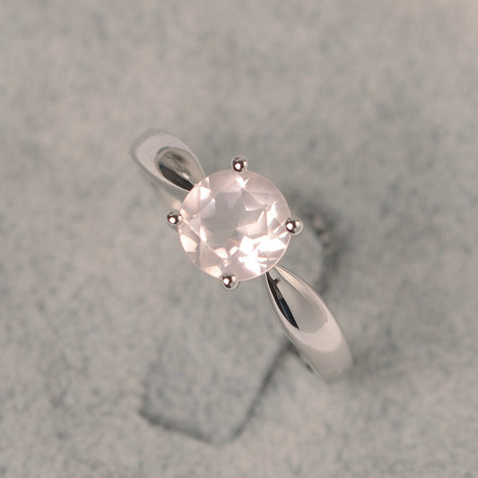 Bague de promesse en quartz rose taille ronde naturelle - Bague en argent sterling 925