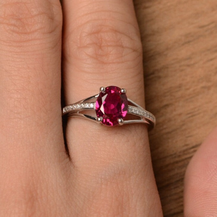 Lab Created Oval Cut Ruby Unique Promise Rings