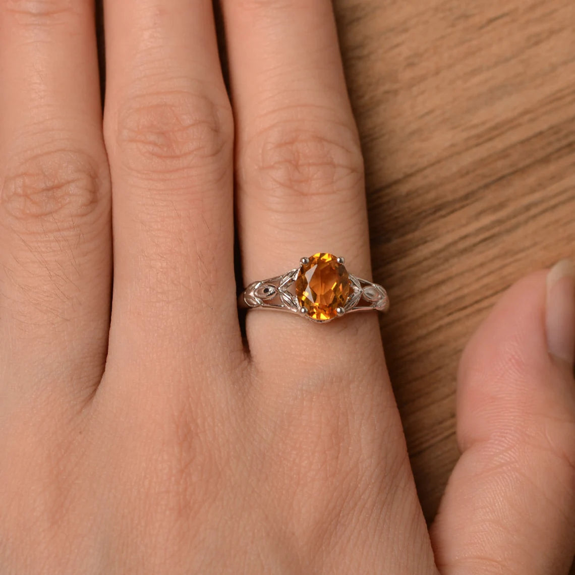 Bague solitaire citrine ovale naturelle - Bague en argent sterling 925