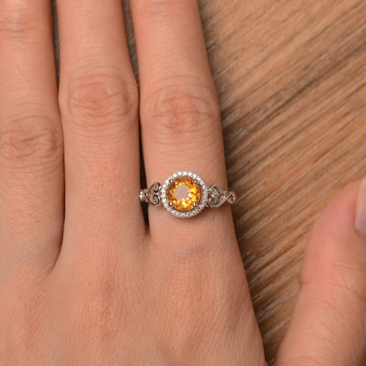 Natural Round cut CItrine Halo Rings - 925 Sterling Silver RIngs