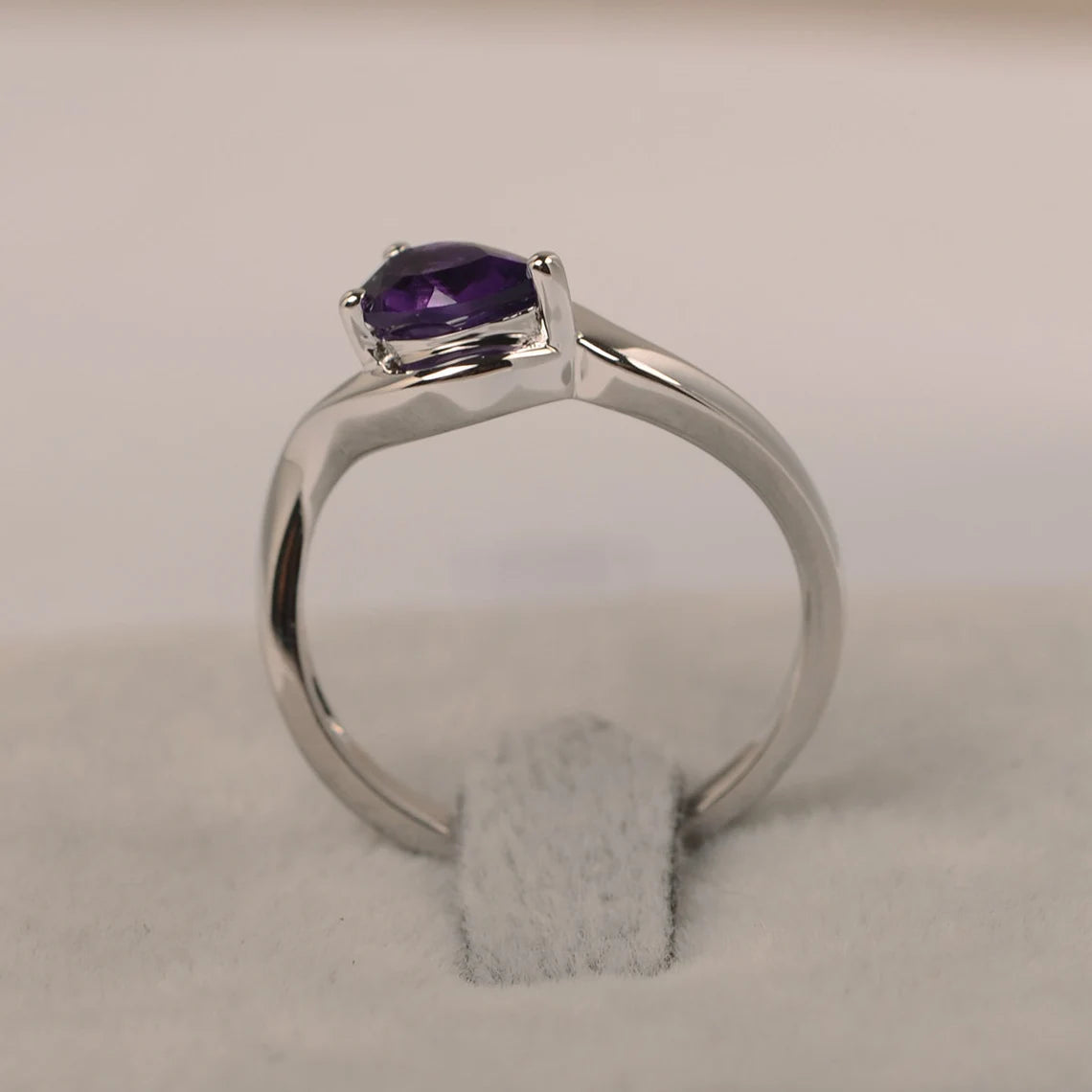 Natural Teardrop Cut Amethyst Solitaire Ring - 925 Sterling Silver Ring