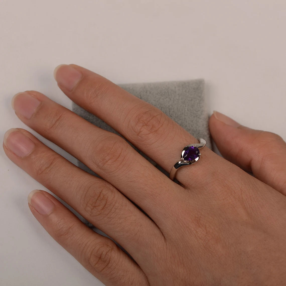 Natural Teardrop Cut Amethyst Solitaire Ring - 925 Sterling Silver Ring