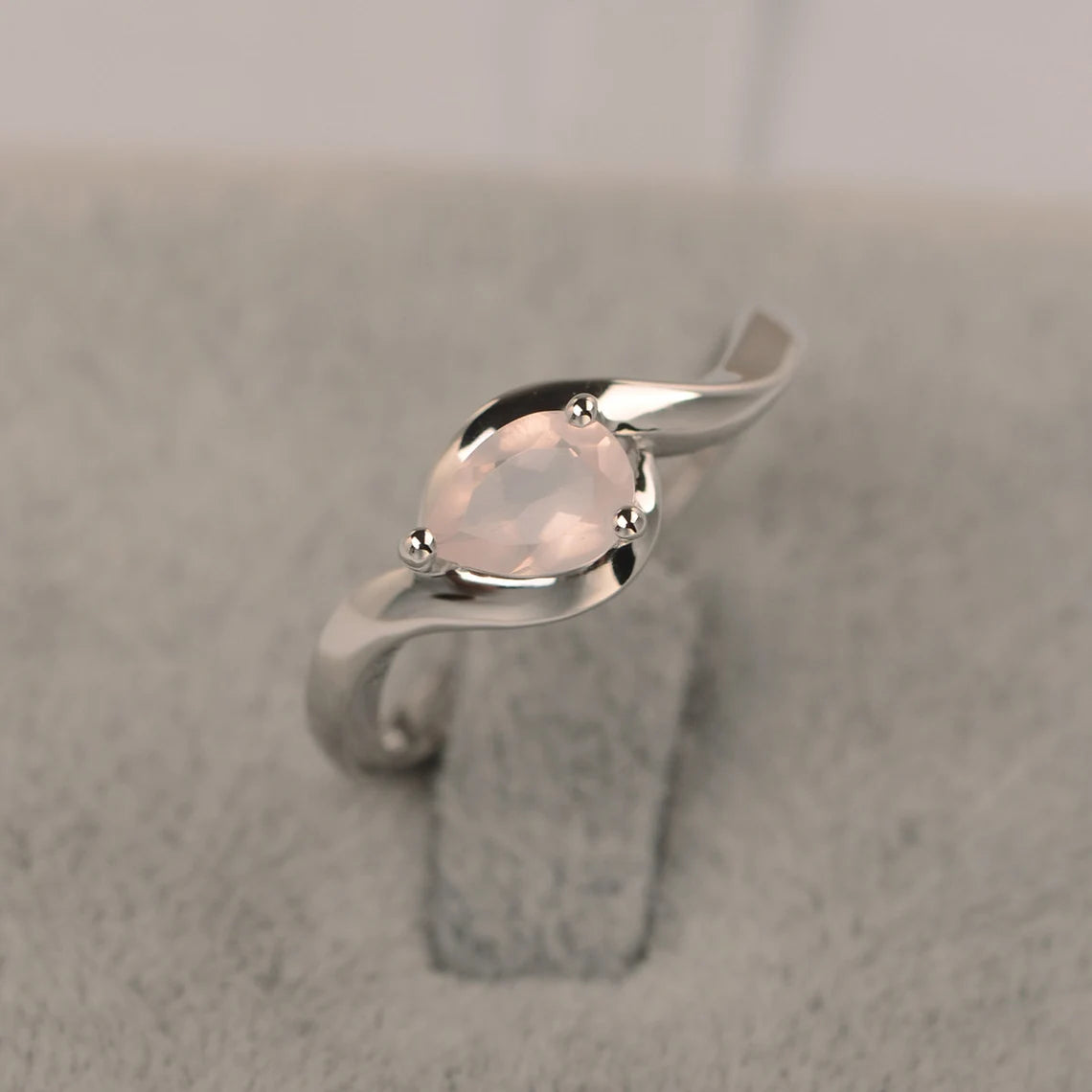 Natural Pear Cut Rose Quartz Promise Ring - 925 Sterling Silver Ring