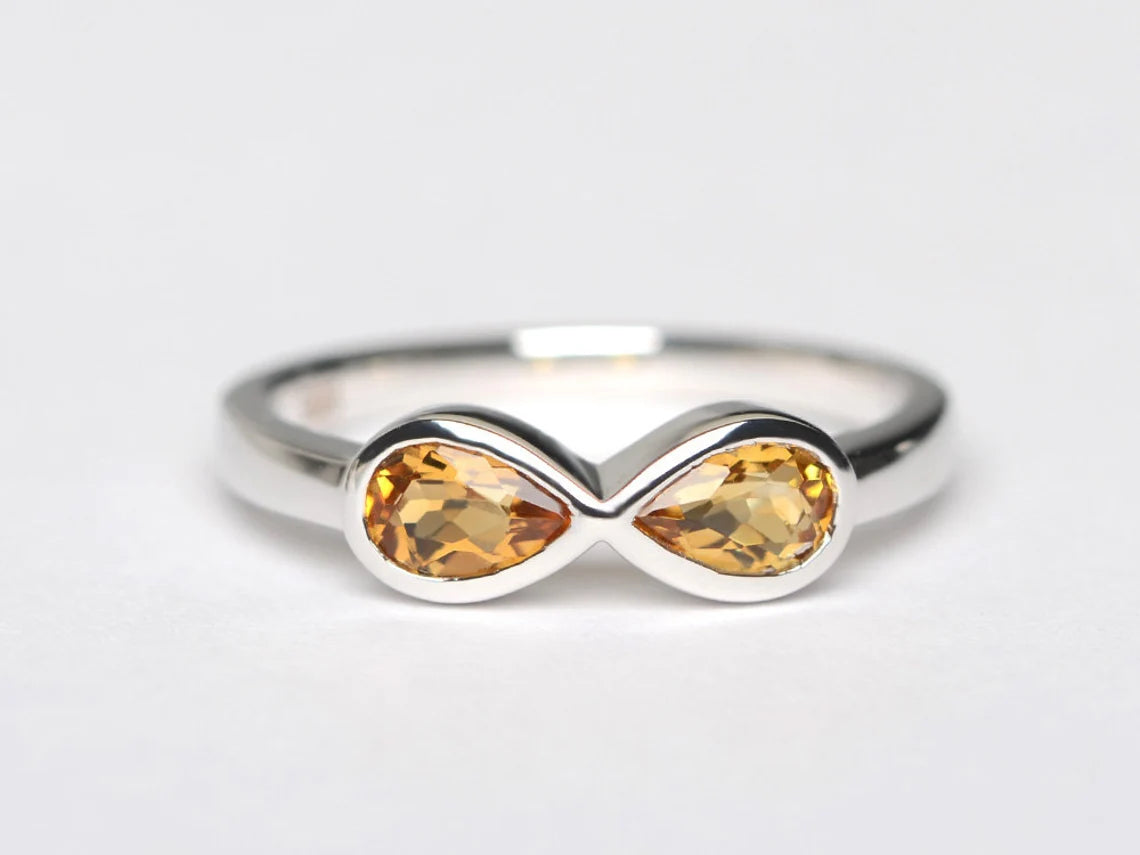 Bague infini citrine en forme de larme naturelle - Bagues Vermeil en or 14 carats