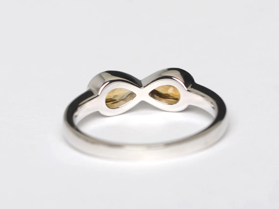 Bague infini citrine en forme de larme naturelle - Bagues Vermeil en or 14 carats