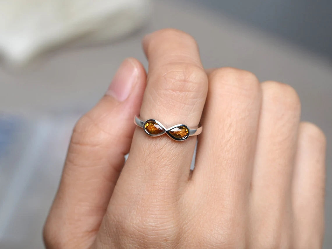 Bague infini citrine en forme de larme naturelle - Bagues Vermeil en or 14 carats