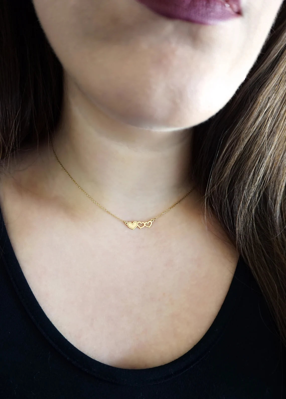 14K Gold Vermeil Triple Heart Necklace - Minimalist Necklace
