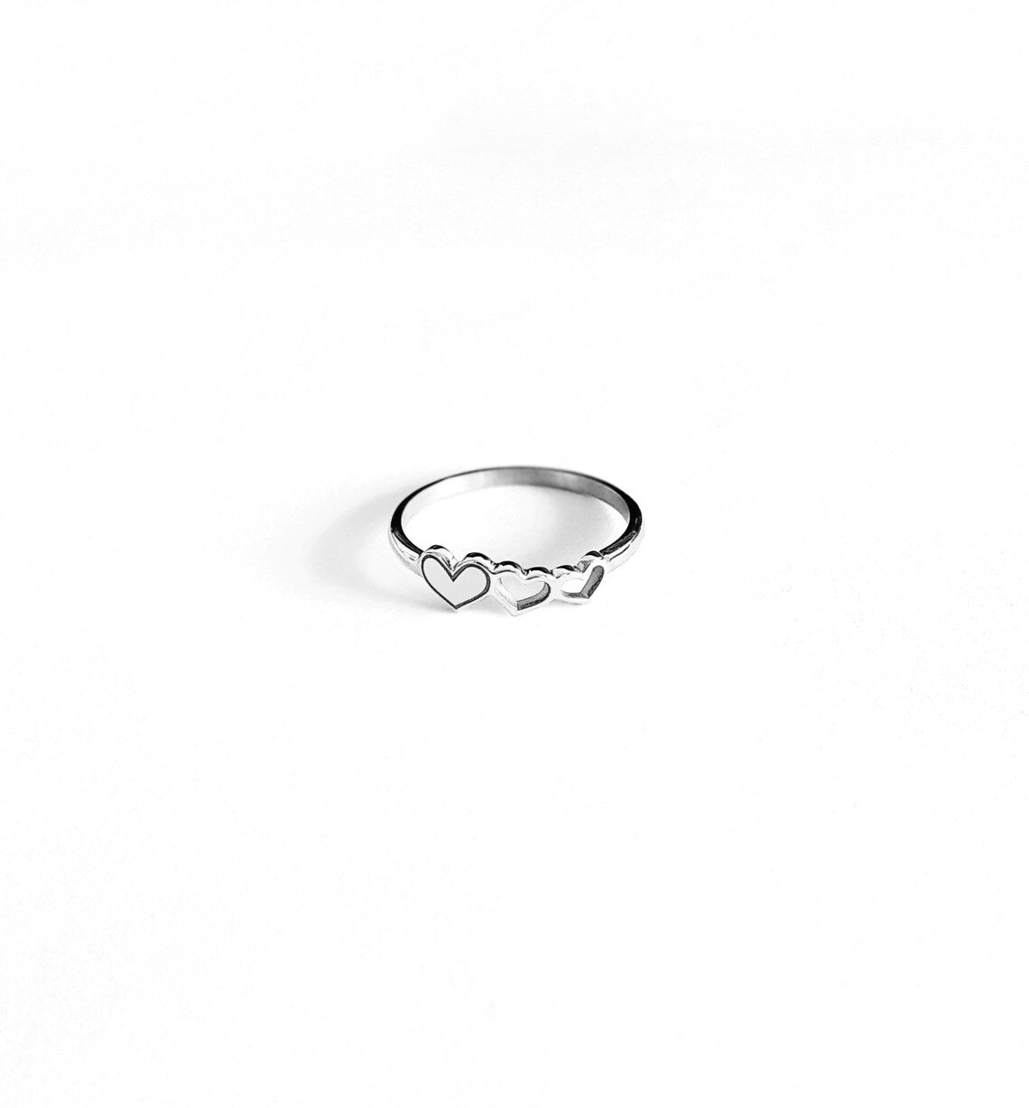 Triple Heart Minimal Promise Rings For Women - 14k Gold Vermeil Rings