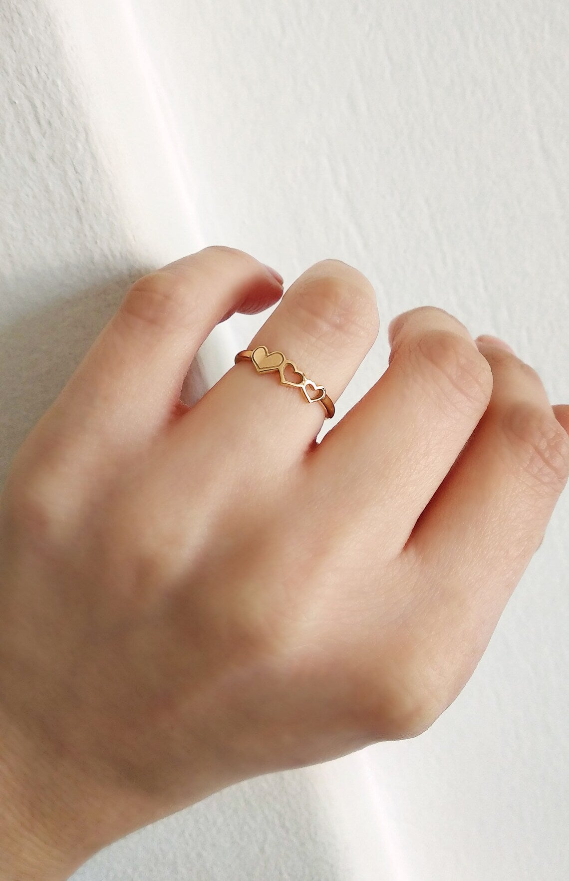 Triple Heart Minimal Promise Rings For Women - 14k Gold Vermeil Rings