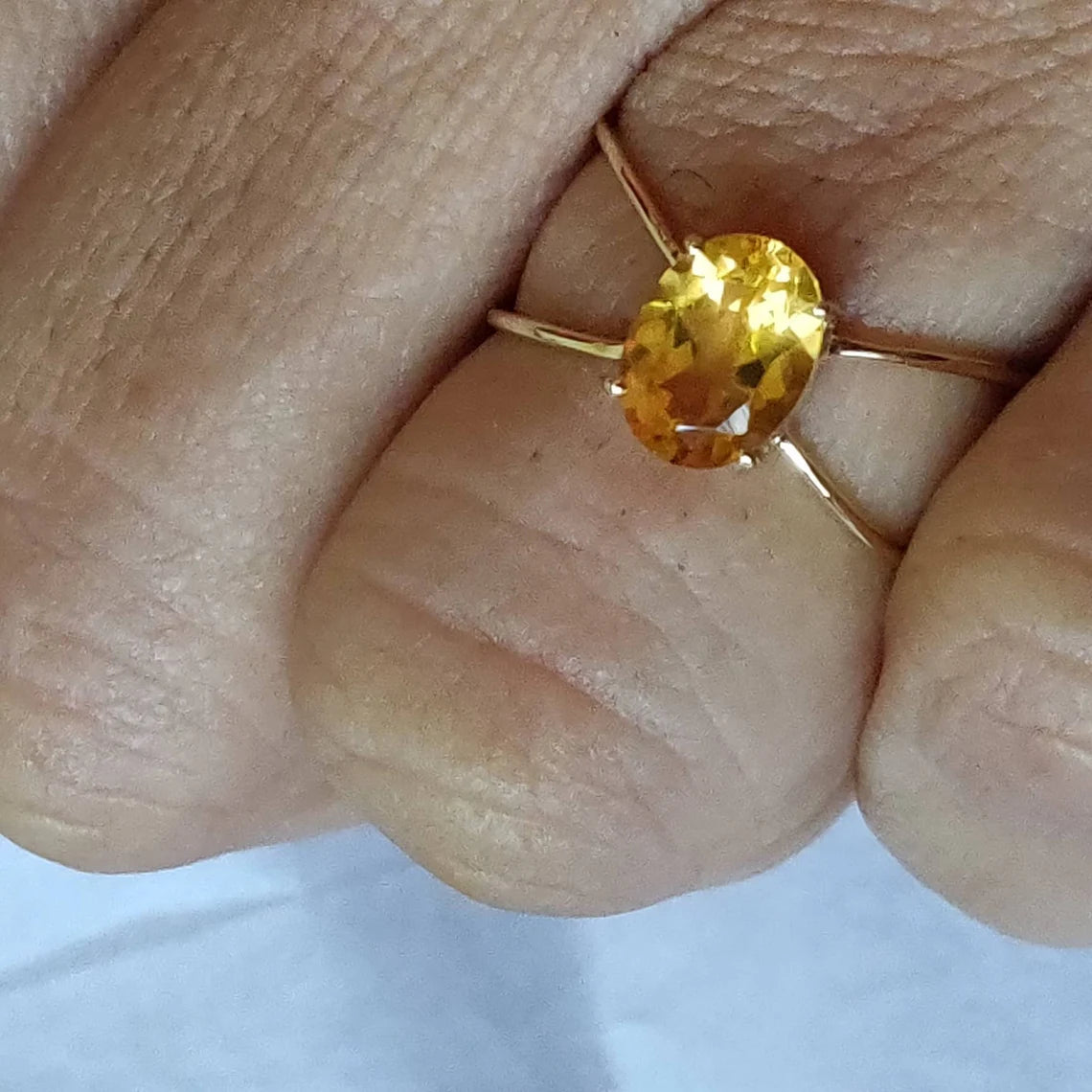 Natural Oval Cut Citrine Open Double Band Solitaire Ring - 14k Gold Vermeil Rings