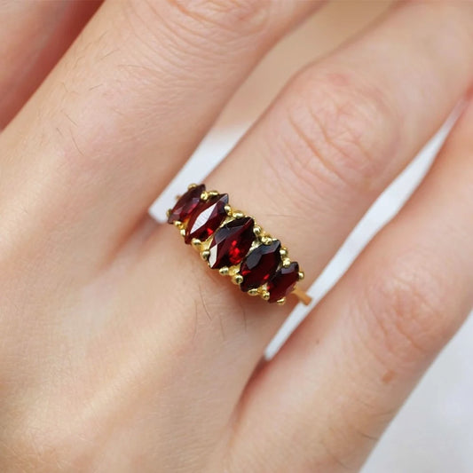 Garnet Half Eternity Rings - 14k Gold Vermeil Ring