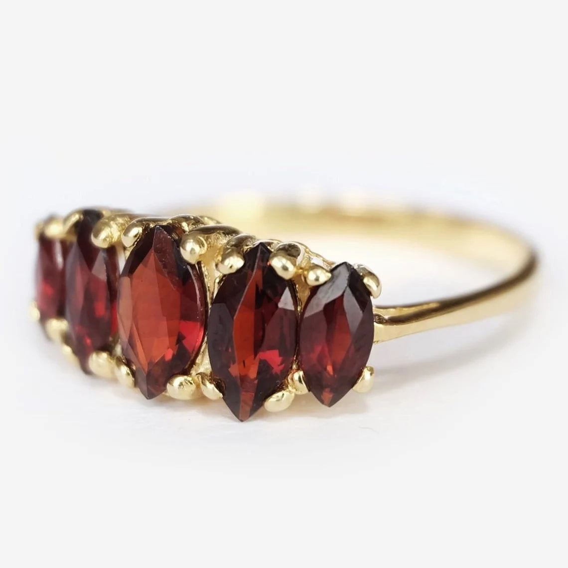 Garnet Half Eternity Rings - 14k Gold Vermeil Ring