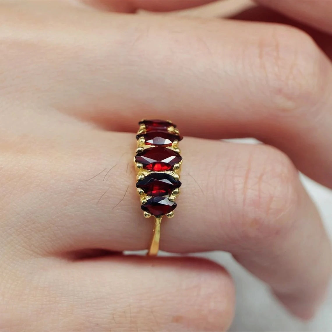 Garnet Half Eternity Rings - 14k Gold Vermeil Ring