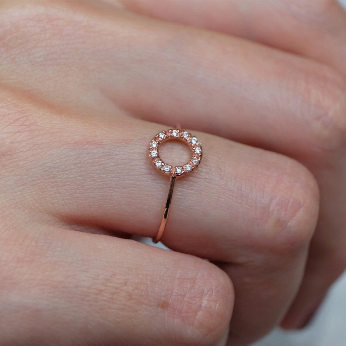 Anneaux Halo à cercle ouvert - Bague de promesse en vermeil en or rose 14 carats