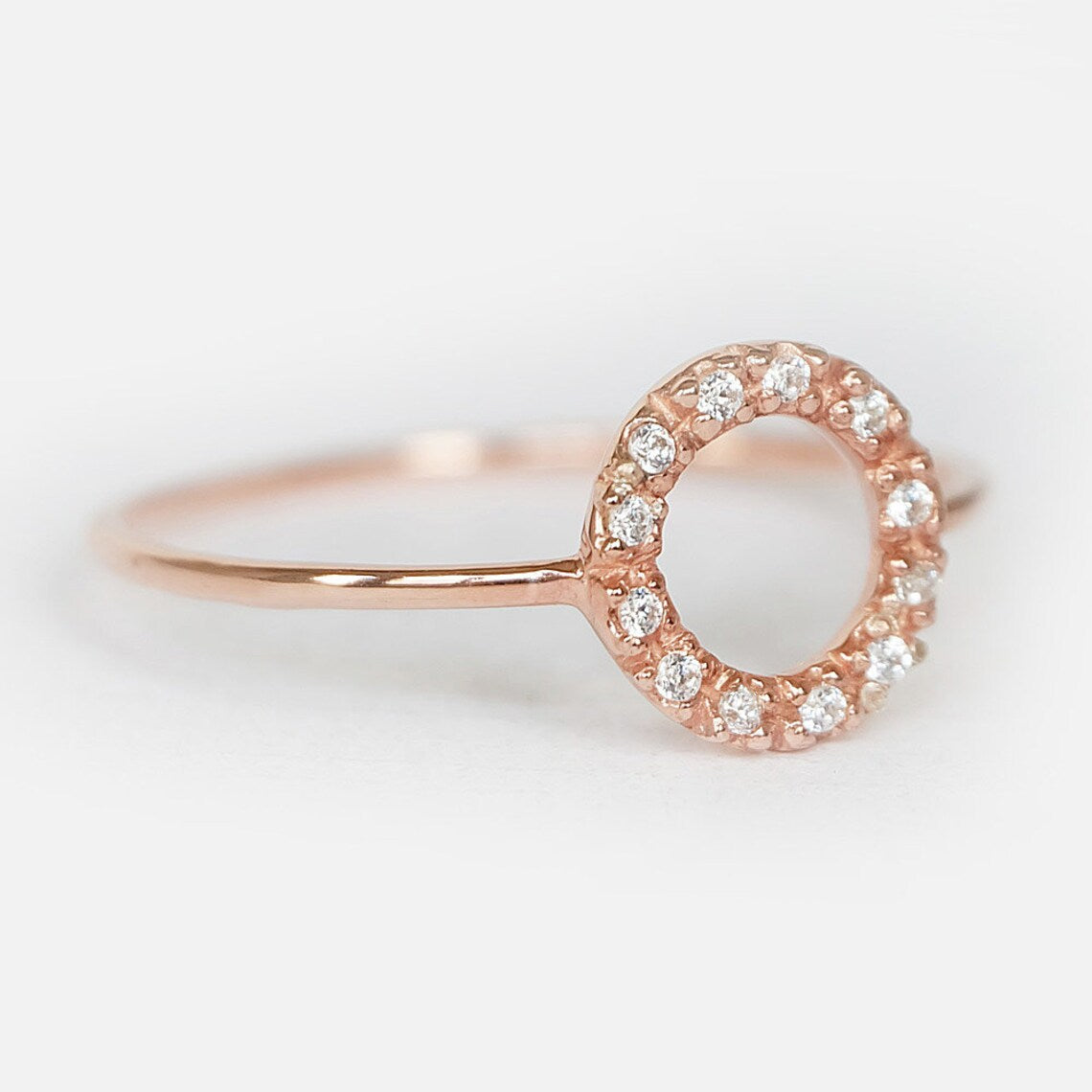 Anneaux Halo à cercle ouvert - Bague de promesse en vermeil en or rose 14 carats