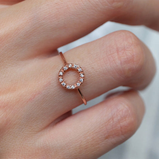 Halo-Ringe mit offenem Kreis – Versprechensring aus 14-karätigem Roségold-Vermeil