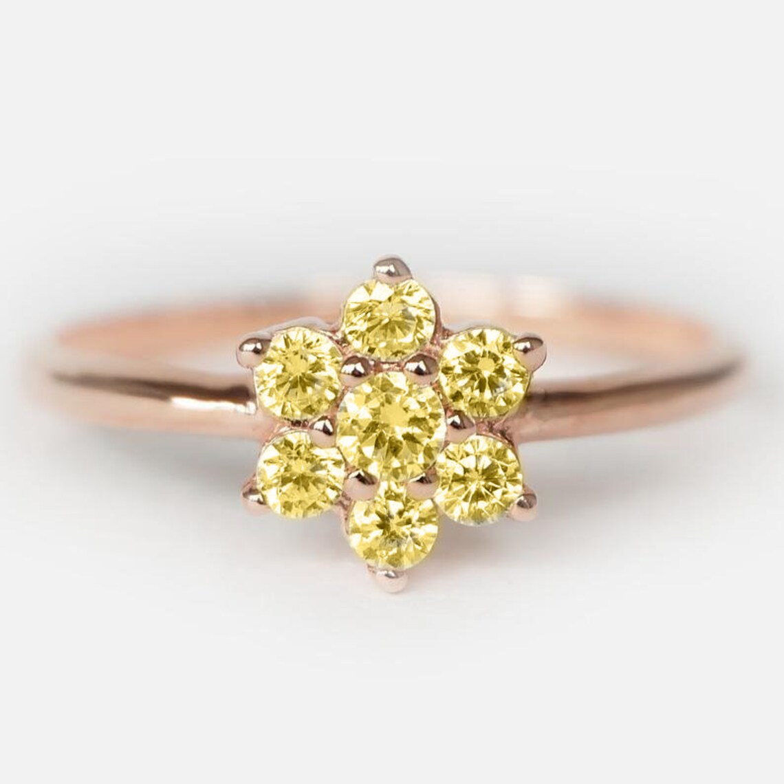 Natural Citrine Floral Cluster Rings -  14k Rose Gold Vermeil Ring