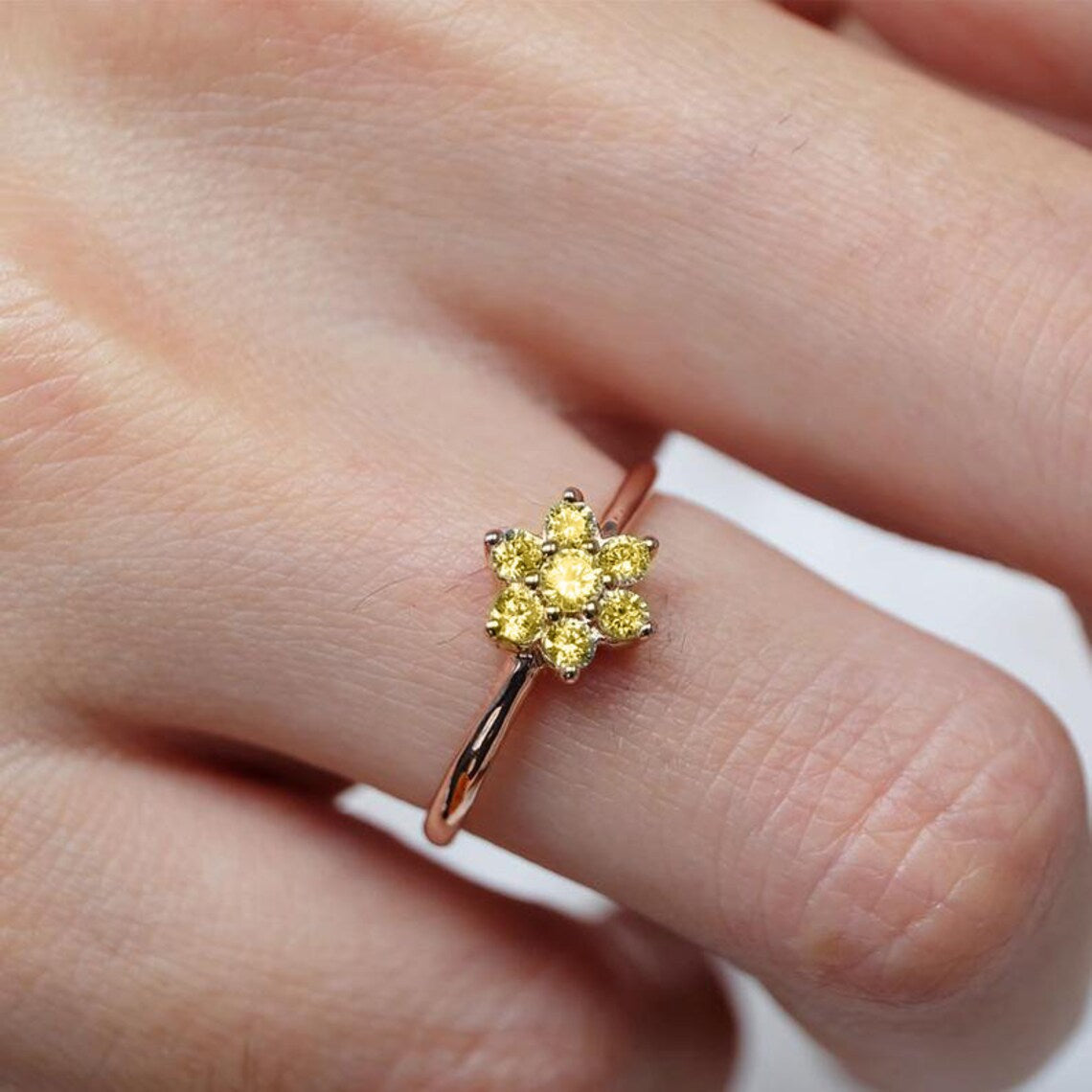 Natural Citrine Floral Cluster Rings -  14k Rose Gold Vermeil Ring