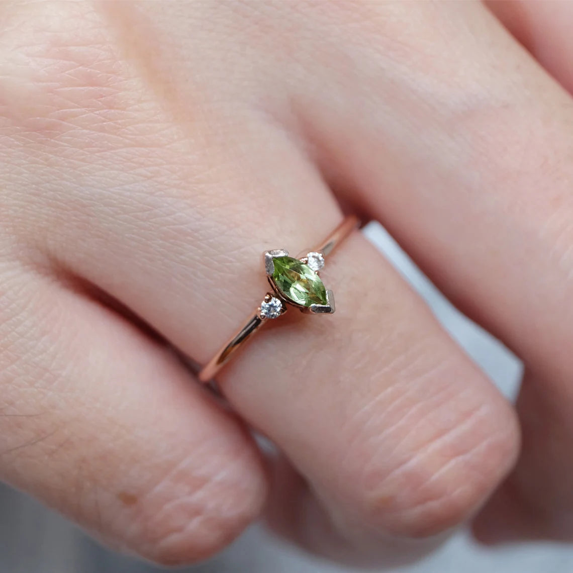 Peridot Statement Ring - 14k Rose Gold Vermeil Ring - August Birthstone Ring