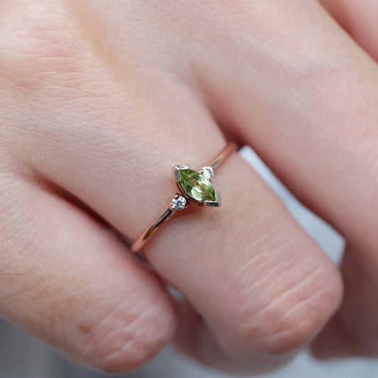 Bague de déclaration Peridot - Bague Vermeil en or rose 14 carats - Bague en pierre de naissance d’août