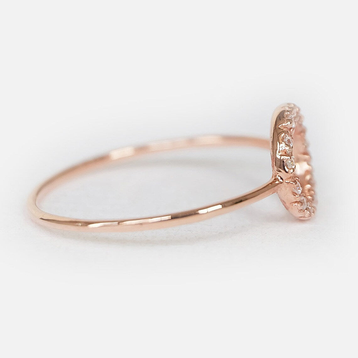 Anneaux Halo à cercle ouvert - Bague de promesse en vermeil en or rose 14 carats