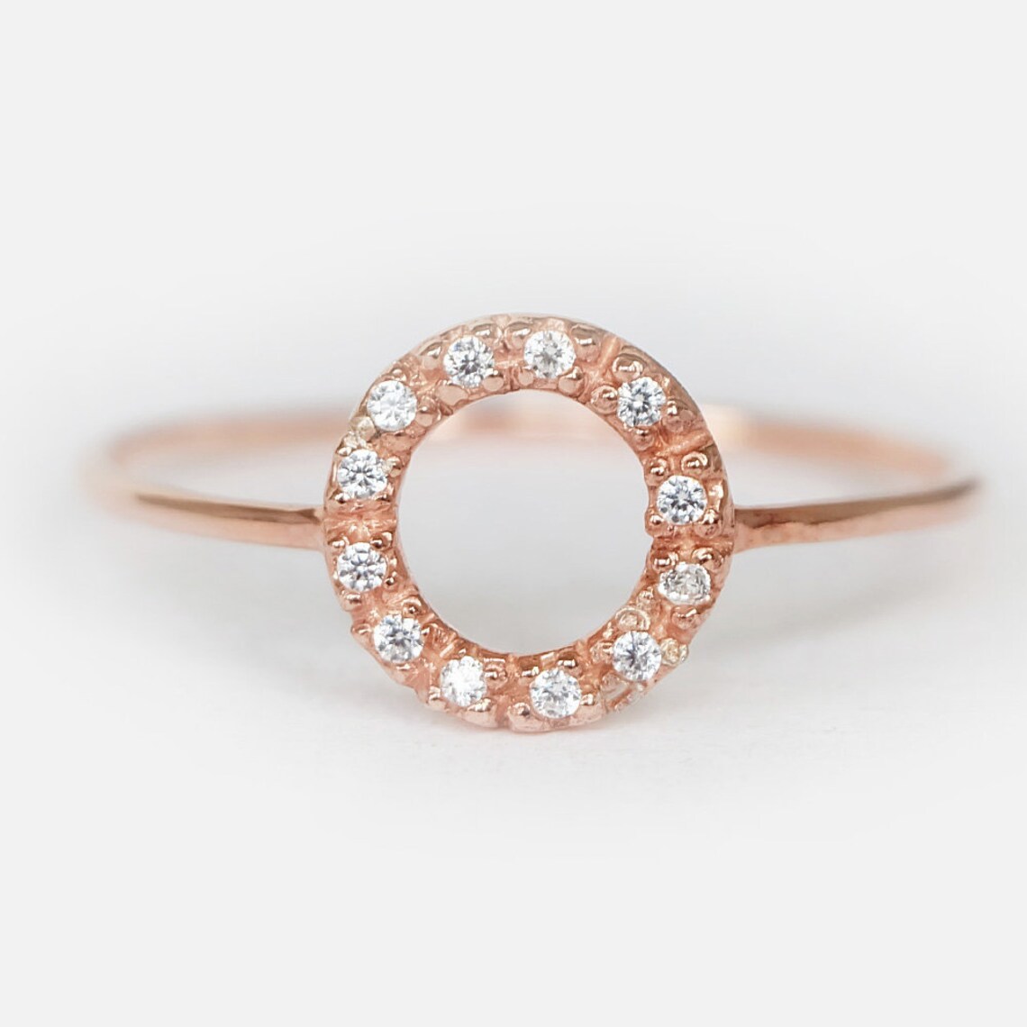 Anneaux Halo à cercle ouvert - Bague de promesse en vermeil en or rose 14 carats