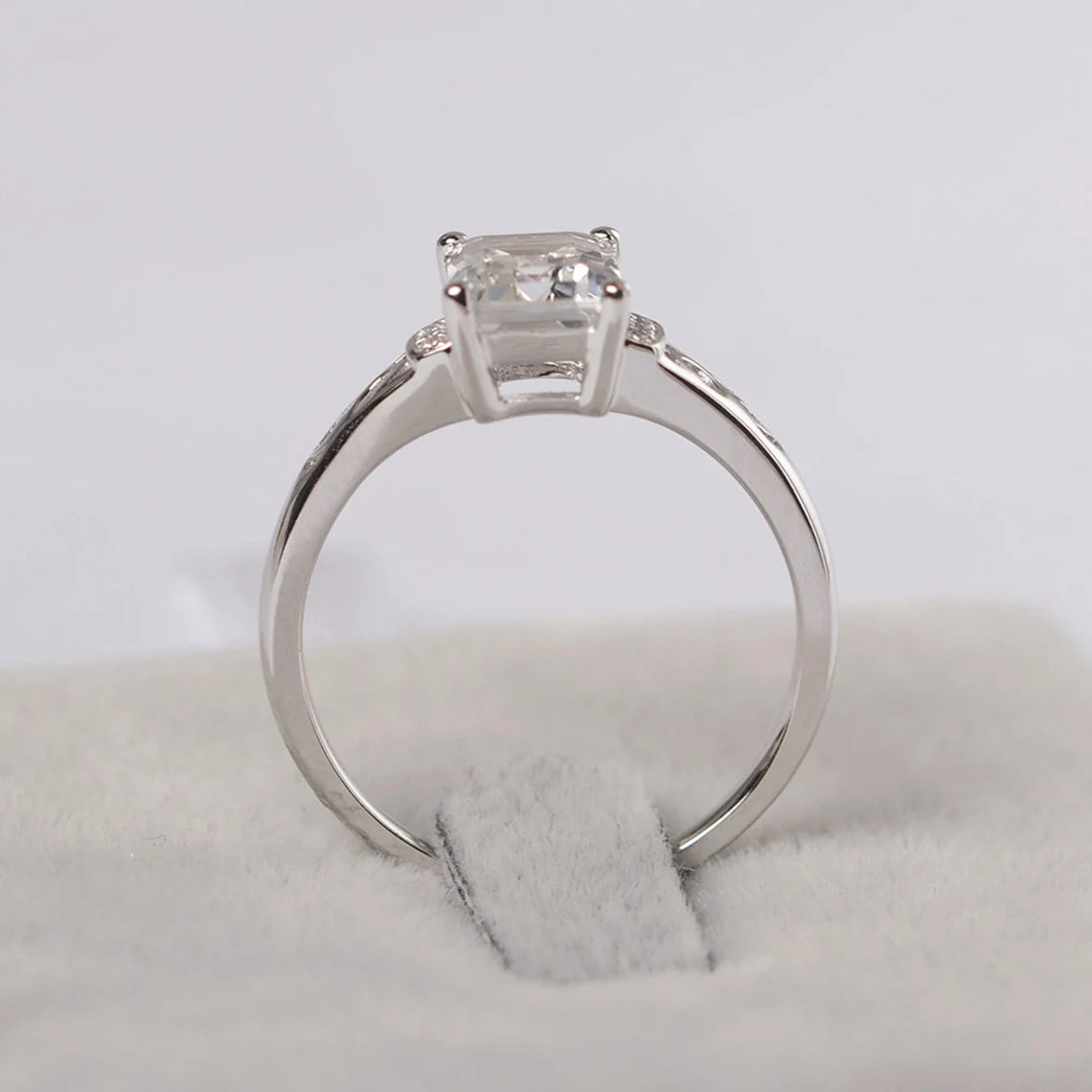 Natural Emerald Cut White Topaz Solitaire Ring - 925 Sterling Silver Ring