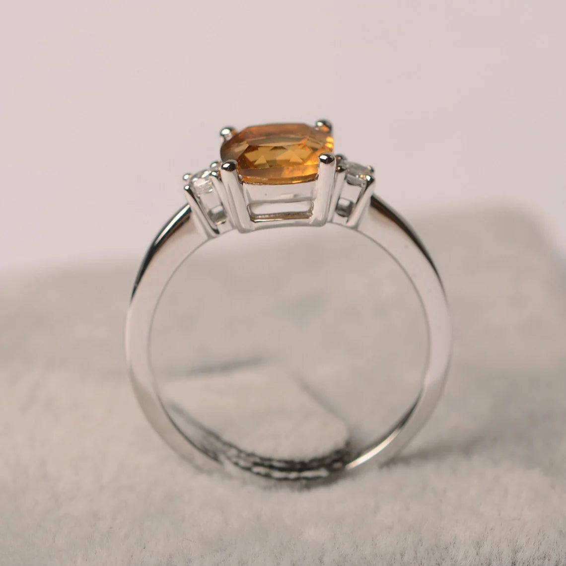 Bague solitaire citrine taille coussin naturel - Bague en argent sterling 925