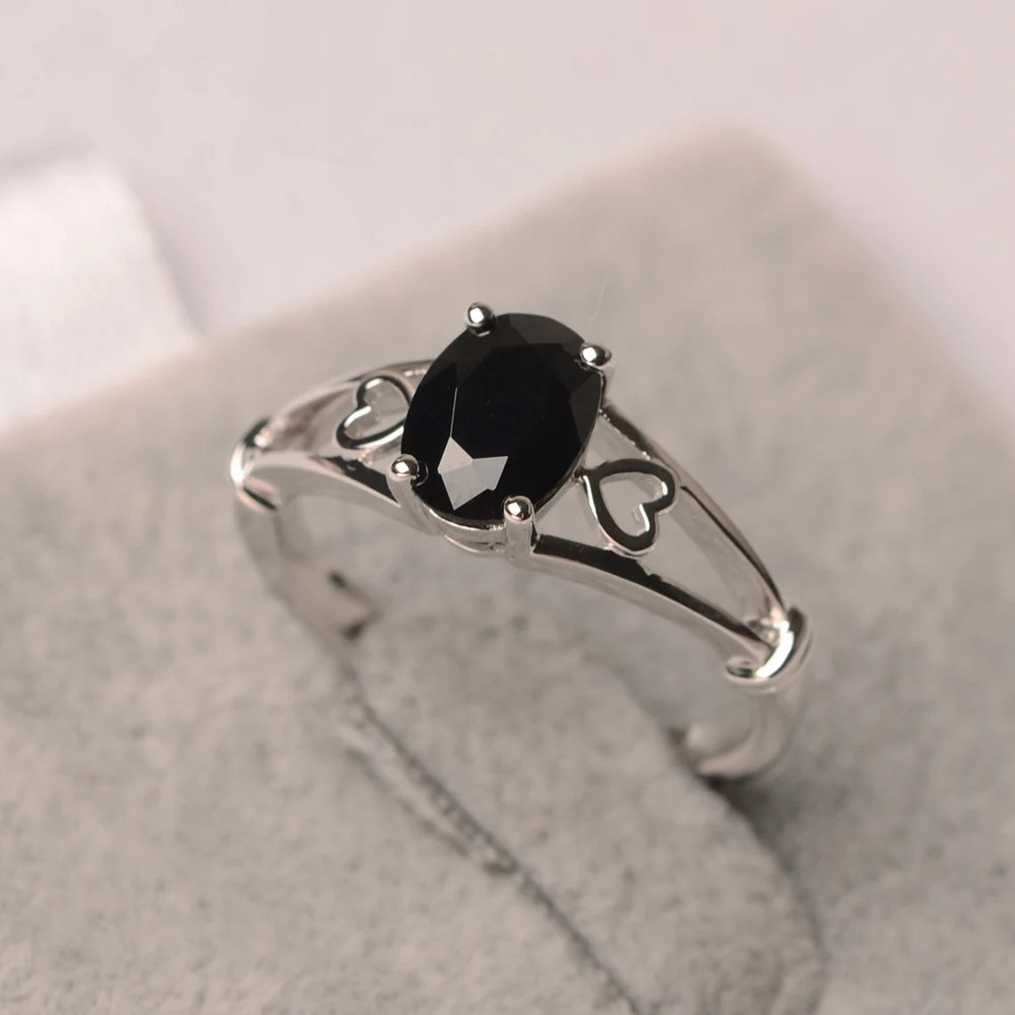 Natural Oval Cut Black Onyx Solitaire Ring - 925 Sterling Silver Ring