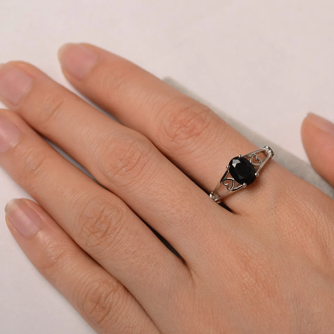 Bague solitaire en onyx noir taille ovale naturelle - Bague en argent sterling 925