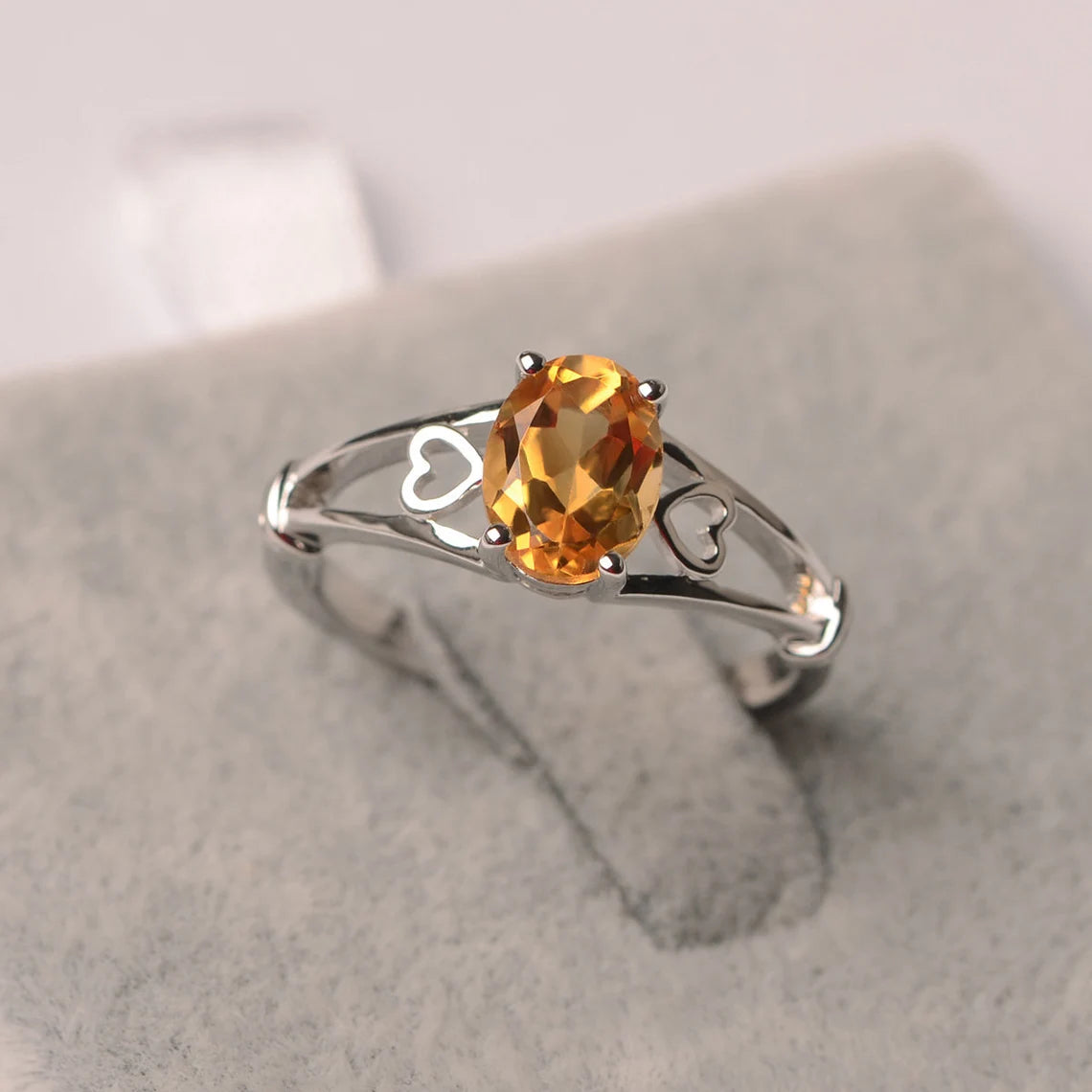 Bague solitaire citrine ovale naturelle - Bague en argent sterling 925