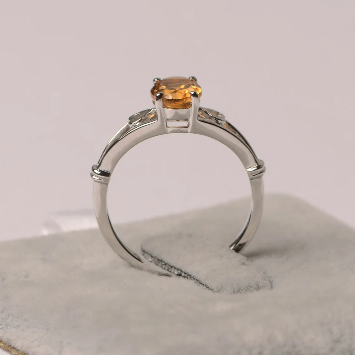 Bague solitaire citrine ovale naturelle - Bague en argent sterling 925