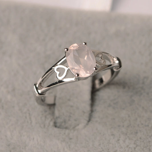 Natural Oval Cut Rose Quartz Promise Ring - 925 Sterling Silver Ring