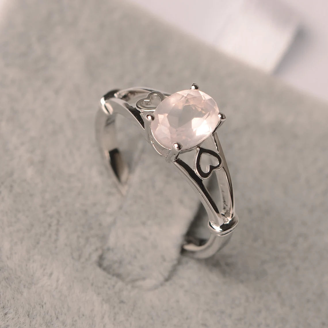 Natural Oval Cut Rose Quartz Promise Ring - 925 Sterling Silver Ring