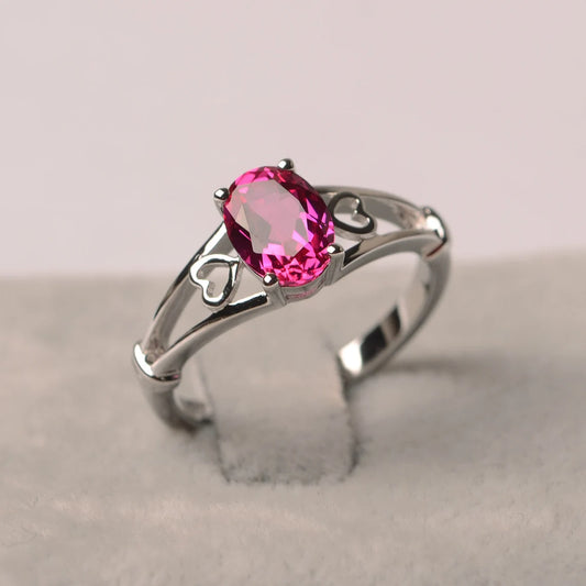 Elegant Oval Cut Ruby Promise Ring - 925 Sterling Silver Ring