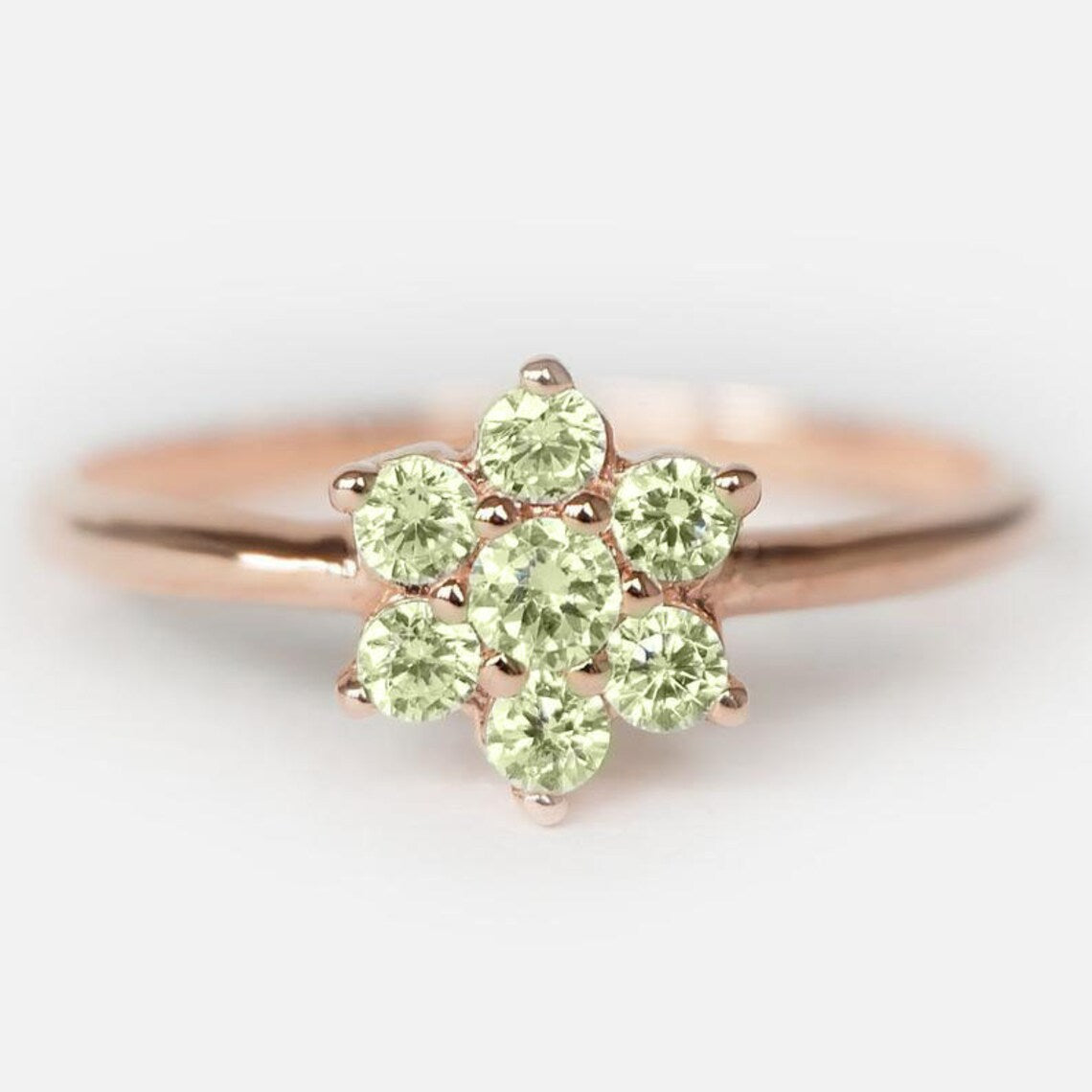 Natürliche Peridot-Clusterringe – 14-karätiger Roségold-Vermeil-Ring – Peridot-Statement-Ring