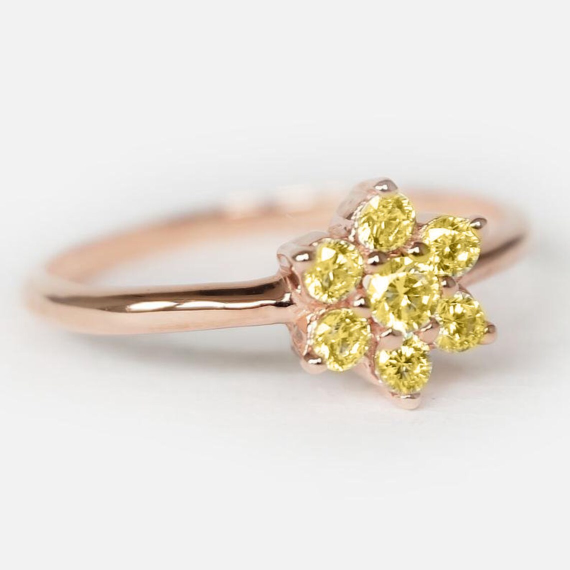 Natural Citrine Floral Cluster Rings -  14k Rose Gold Vermeil Ring